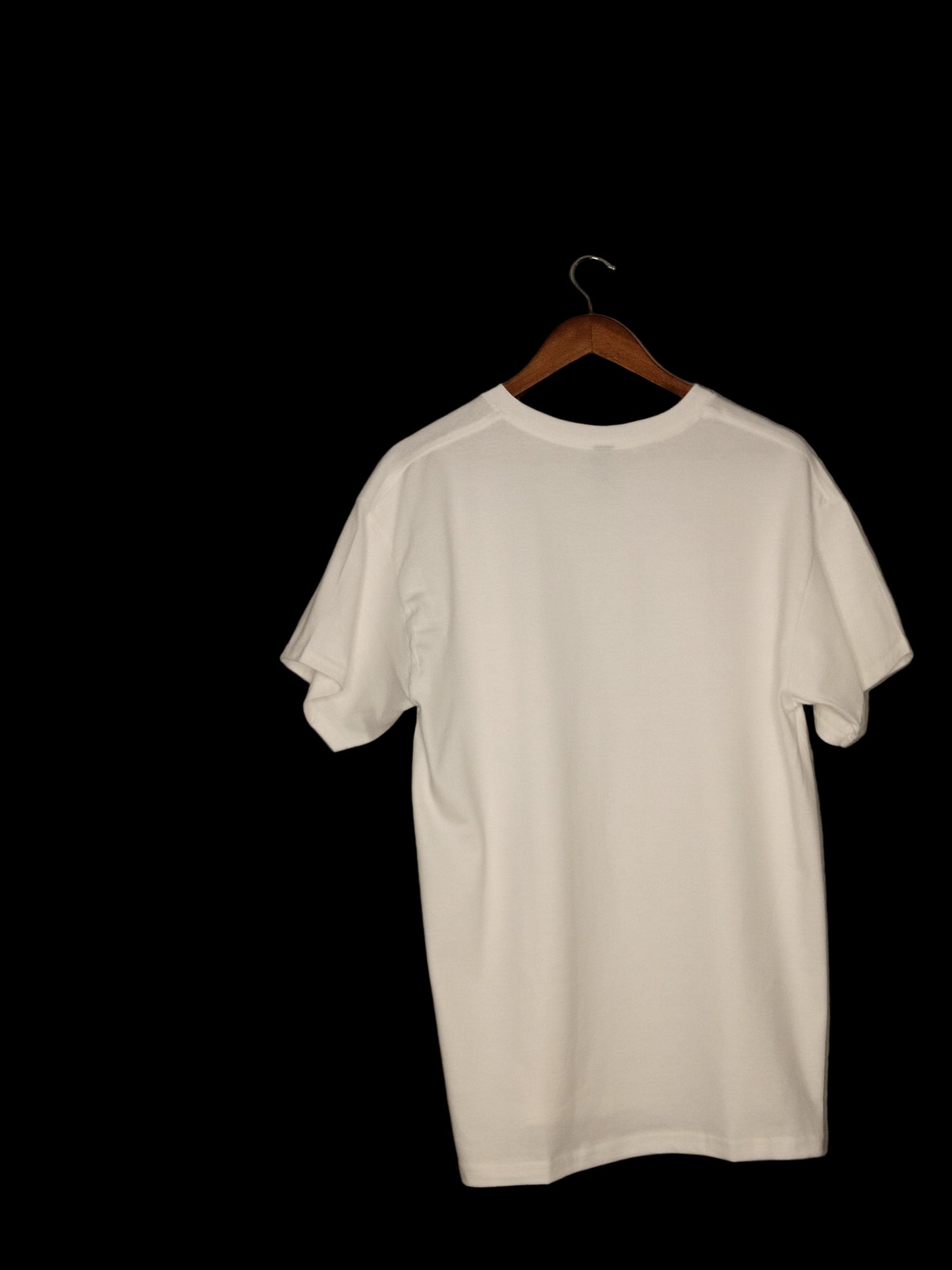 white t-shirt with hanger back view